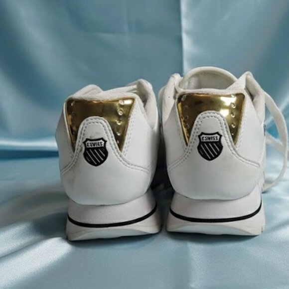 KSwiss Women’s Size 8.5 White Leather Sneakers Gold/Black Stripe K-Swiss S - Picture 3 of 8